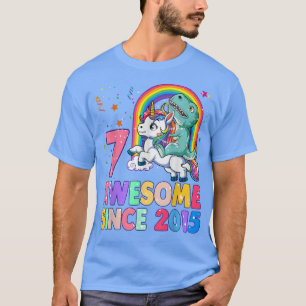 7 Years Old 7th Birthday Dinosaur Riding Unicorn S T-Shirt