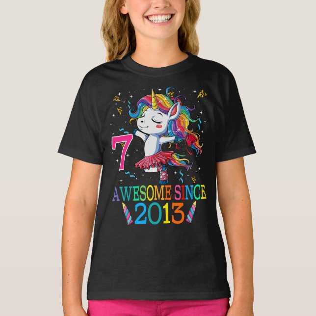 7 Years Old 7th Birthday Unicorn Dabbing T-Shirt (Front)