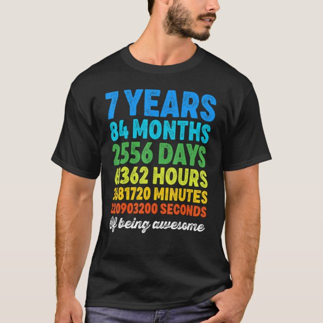 7 Years Old 7th Birthday  Vintage Retro Countdown T-Shirt (Front)