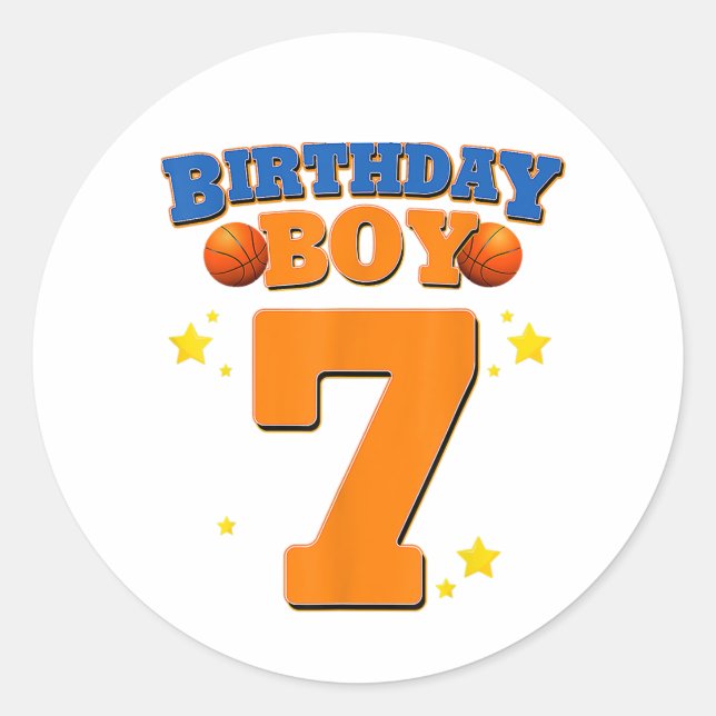7 Years Old Birthday Basketball Gift For Boys  Classic Round Sticker (Front)
