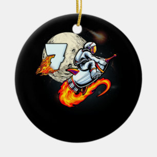 7 Years Old Birthday Boy Astronauts Space 7th BDay Ceramic Tree Decoration