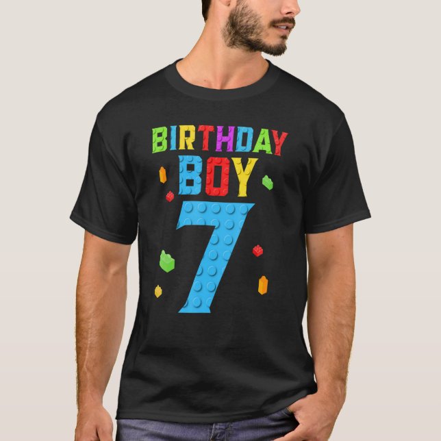 7 Years Old Birthday Boy  Blocks Building Boys Kid T-Shirt (Front)