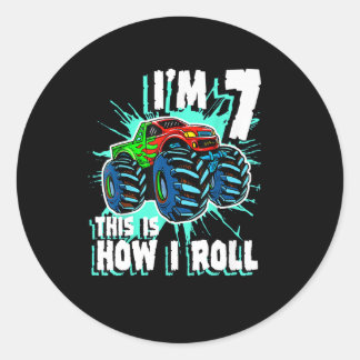 7 Years Old Birthday gift for Monster Truck Boy Classic Round Sticker