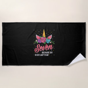 7 Years Old Birthday Girl Gifts Face Unicorn 7th B Beach Towel