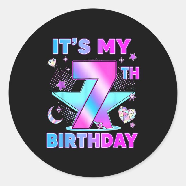 7 Years Old Birthday K-p Kids 7th Birthday Girls  Classic Round Sticker (Front)
