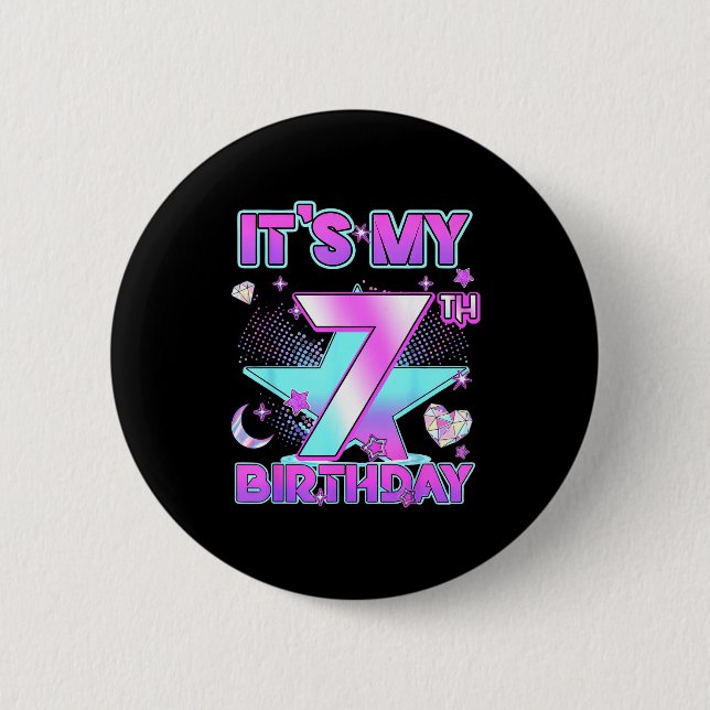 7 Years Old Birthday Kp Kids 7th Birthday Girls K- 6 Cm Round Badge (Front)