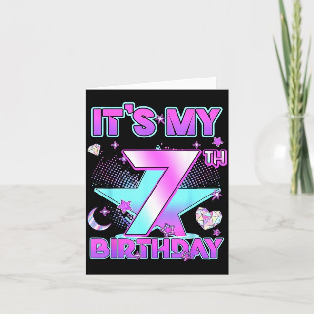 7 Years Old Birthday Kp Kids 7th Birthday Girls K- Card (Front)