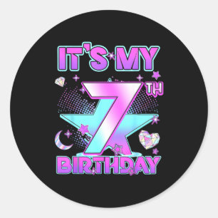 7 Years Old Birthday Kp Kids 7th Birthday Girls K- Classic Round Sticker
