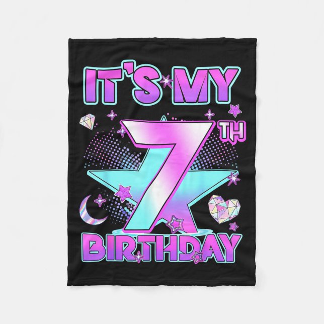 7 Years Old Birthday Kp Kids 7th Birthday Girls K- Fleece Blanket (Front)