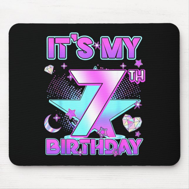 7 Years Old Birthday Kp Kids 7th Birthday Girls K- Mouse Mat (Front)