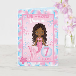 7 Years Old Black Mermaid    Happy Birthday Card