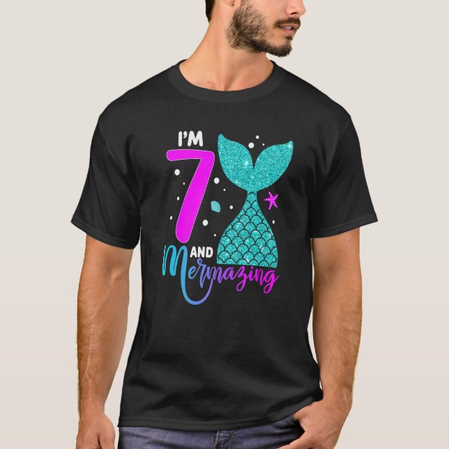 7 Years Old Girl Second 7th Birthday Mermaid Two Y T-Shirt (Front)