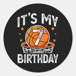 7 Years Old Kids Basketball Sport 7th Birthday Boy Classic Round Sticker