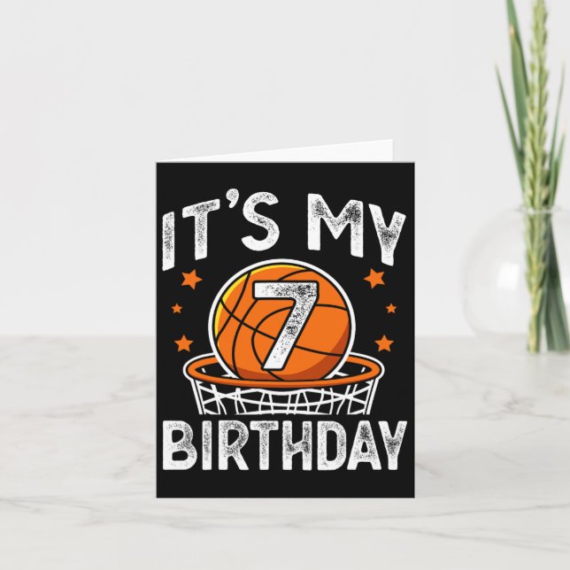 7 Years Old Kids Bysketbyll Sport 7th Birthday Boy Card (Front)