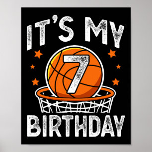 7 Years Old Kids Bysketbyll Sport 7th Birthday Boy Poster