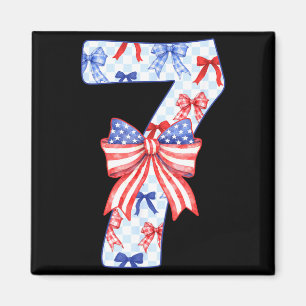 7 Years Old Kids US Flag Bow 4th of July 7th Magnet