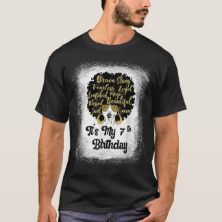 7 Years Old Leopard Melanin Girl It'S My Birthday  T-Shirt