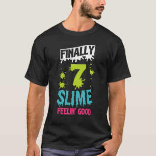 7 Years Old Slime So Exited Green Blue Slime Birth T-Shirt
