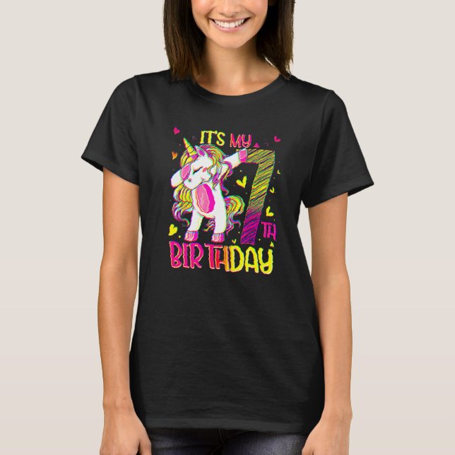 7 Years Old Unicorn Dabbing 7th Birthday Girl Unic T-Shirt (Front)