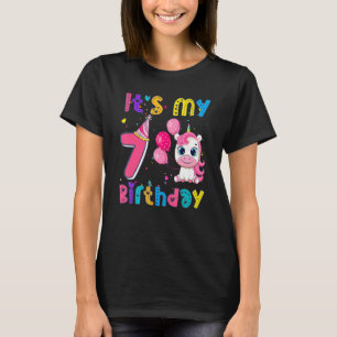 7 Years Old Unicorn Face 7th Birthday Girl Unicorn T-Shirt