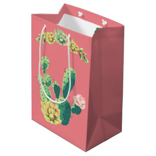 7lx4.5wx10h Medium Gift Bag Bohemian Cactus Succul