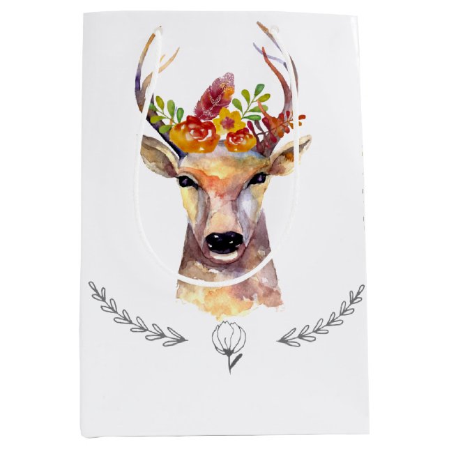 7lx4.5wx10h Medium Gift Bag boho deer Buck Head Br (Front)
