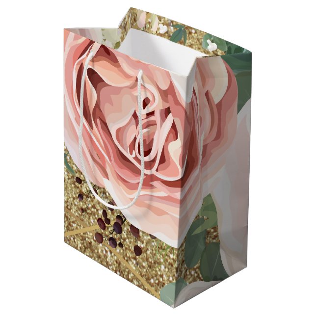 7lx4.5wx10h Medium Gift Bag Geometric Garden Rose (Back Angled)