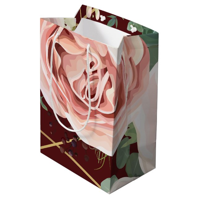 7lx4.5wx10h Medium Gift Bag Geometric Garden Wine (Back Angled)