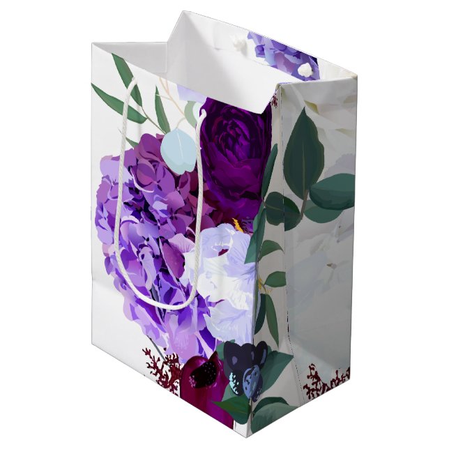 7lx4.5wx10h Medium Gift Bag Lavender Hibiscus on W (Front Angled)