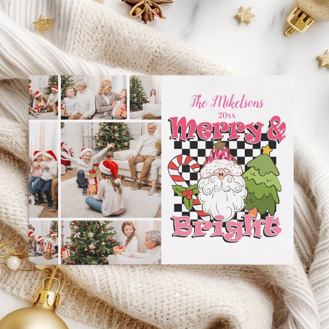 7Photo Chequered Merry & Bright Christmas Holiday Card (Creator Uploaded)