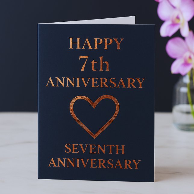 7th Anniversary, Copper Theme with Photo & rings Card (Creator Uploaded)