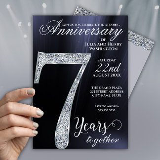 7th Anniversary Diamond Silver Deep Blue Years Invitation