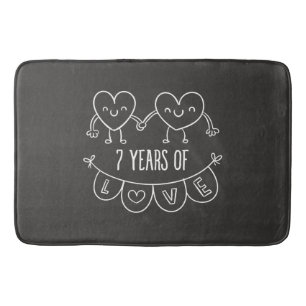 7th Anniversary Gift Chalk Hearts Bath Mat