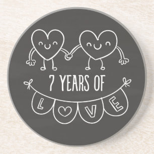 7th Anniversary Gift Chalk Hearts Coaster