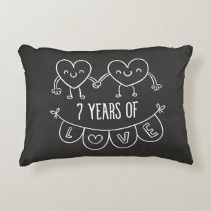 7th Anniversary Gift Chalk Hearts Decorative Cushion