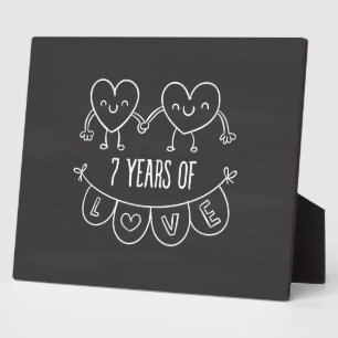 7th Anniversary Gift Chalk Hearts Plaque