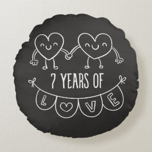 7th Anniversary Gift Chalk Hearts Round Cushion