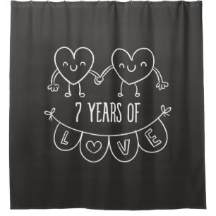 7th Anniversary Gift Chalk Hearts Shower Curtain