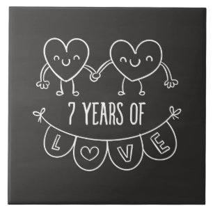 7th Anniversary Gift Chalk Hearts Tile