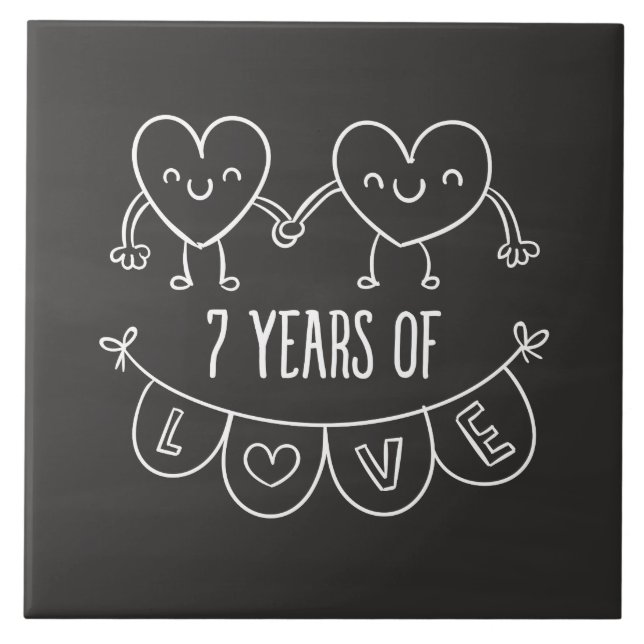 7th Anniversary Gift Chalk Hearts Tile (Front)