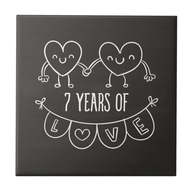 7th Anniversary Gift Chalk Hearts Tile (Front)