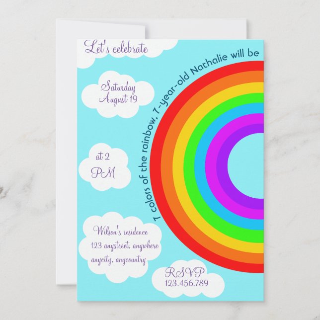 7th birthday 7 Rainbow colours Invitation (Front)