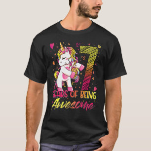 7th Birthday 7 Year Old Girl Flossing Unicorn Par T-Shirt