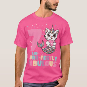 7Th Birthday 7 Years Old Mermaid Unicorn Cat Girls T-Shirt