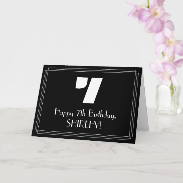 7th Birthday: Art Deco Inspired Look "7" & Name Card (Orchid)