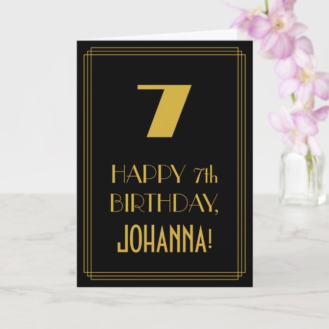 7th Birthday – Art Deco Inspired Look "7" & Name Card (Orchid)