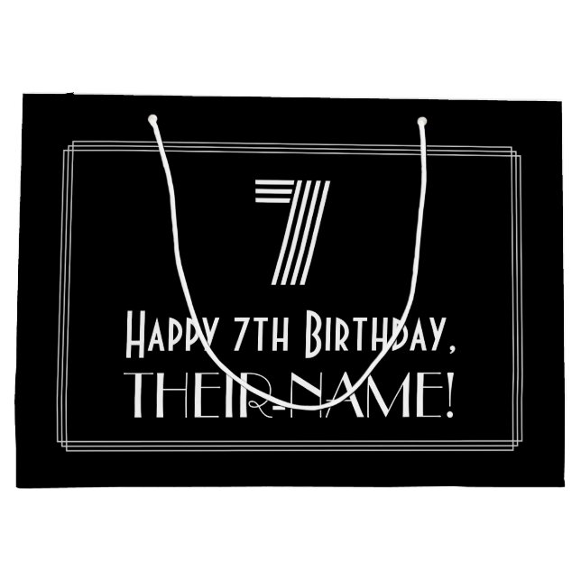 7th Birthday — Art Deco Inspired Look "7" & Name Large Gift Bag (Back)