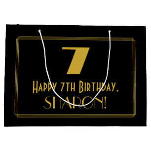7th Birthday — Art Deco Inspired Look "7" & Name Large Gift Bag
