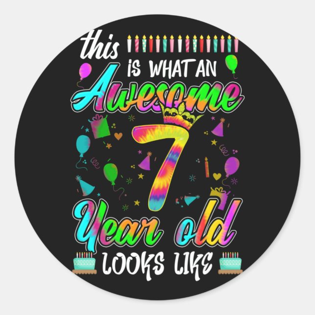 7th Birthday Awesome 7 Year Old Looks Like Classic Round Sticker (Front)