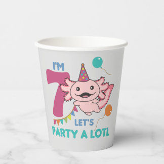 7th Birthday Axolotl Seven Year Old Sweet Axolotls Paper Cups